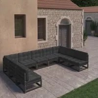 Set Divani da Giardino 9 pz con Cuscini Massello di Pino Nero cod mxl 39593