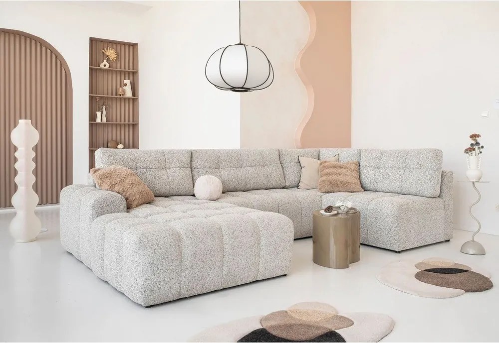 Divano angolare componibile beige allungabile/con contenitore (con penisola a destra) Lulu – Miuform