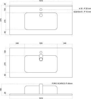 Mobile bagno sospeso 100 cm con lavabo e 2 cassetti LYRA Bianco Opaco
