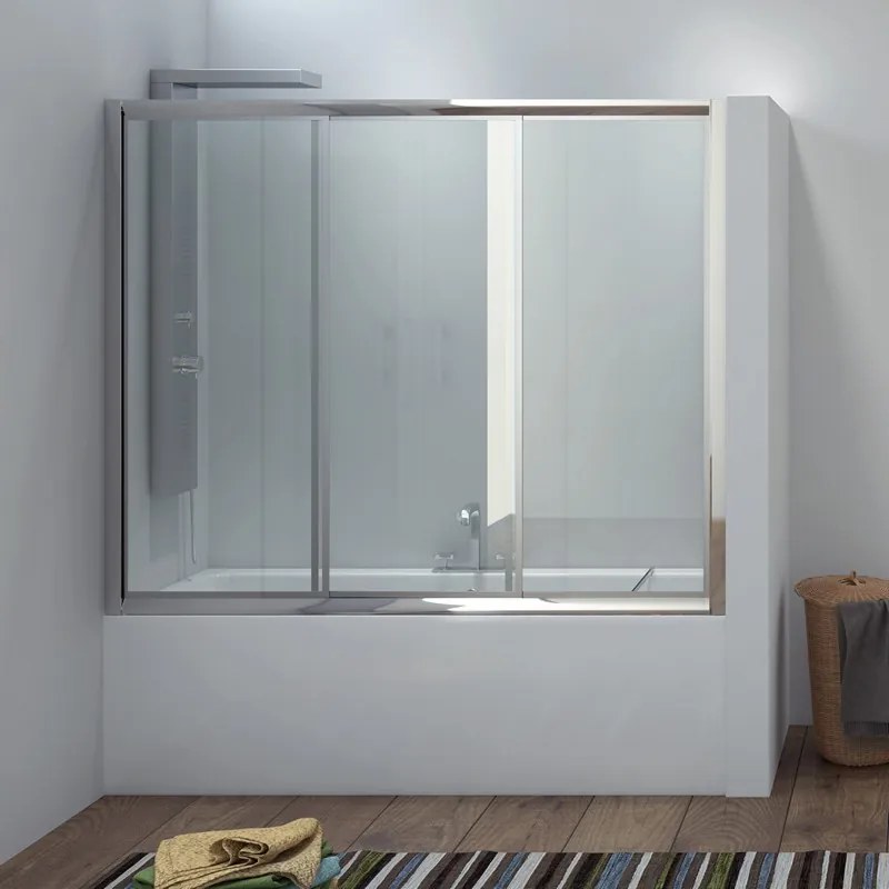 Box per vasca da bagno 160cm con due ante scorrevoli e una fissa P2000 - KAMALU