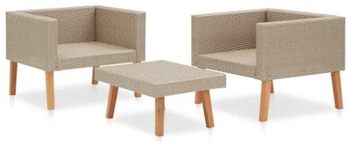 Set Divani da Giardino 3 pz con Cuscini in Polyrattan Beige