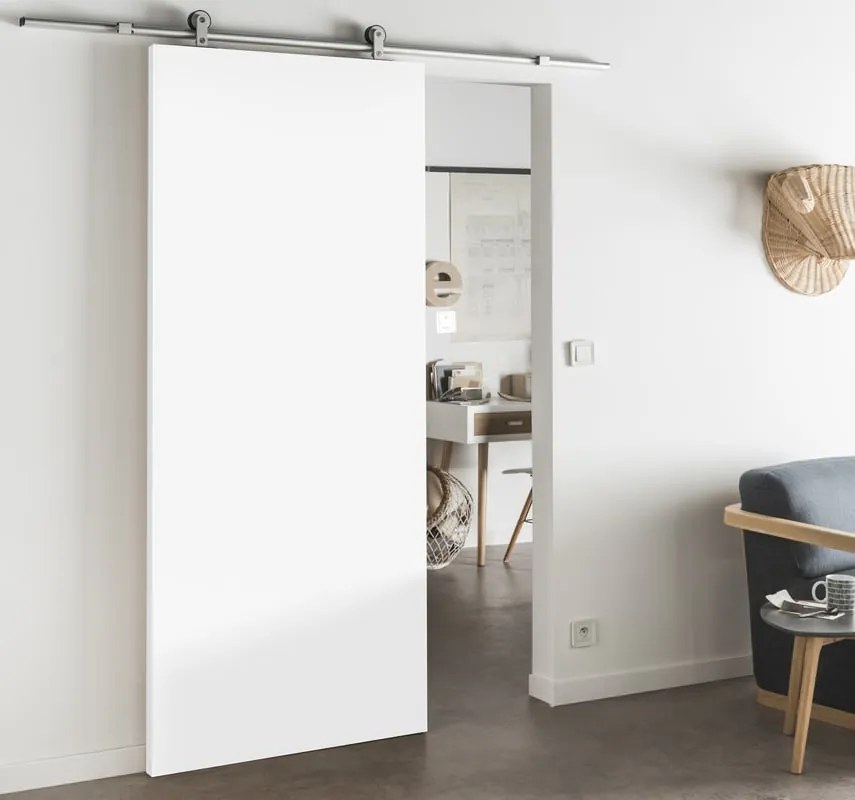 Porta scorrevole Pearl in mdf bianco, L 92.5 x H 211.5 cm, con binario Loft Alluminio Reversibile