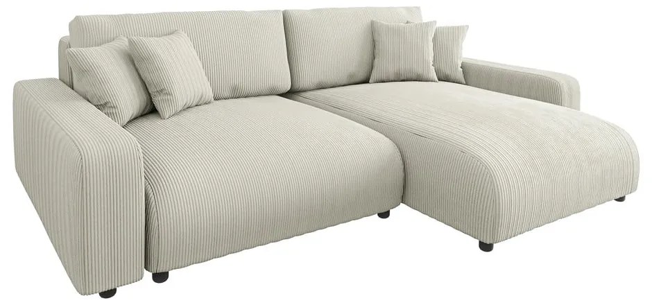 Divano letto angolare in velluto a coste color crema (penisola variabile) Sara - Ropez