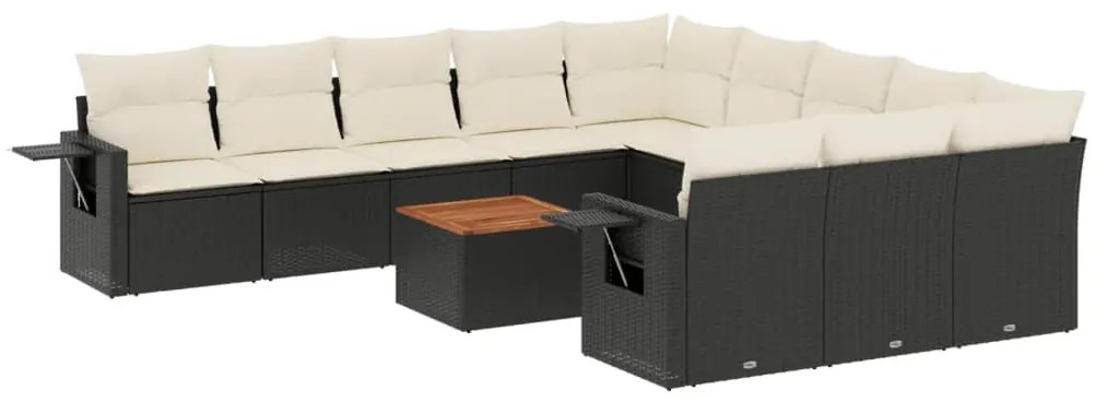 Set Divani da Giardino 12 pz con Cuscini Nero in Polyrattan