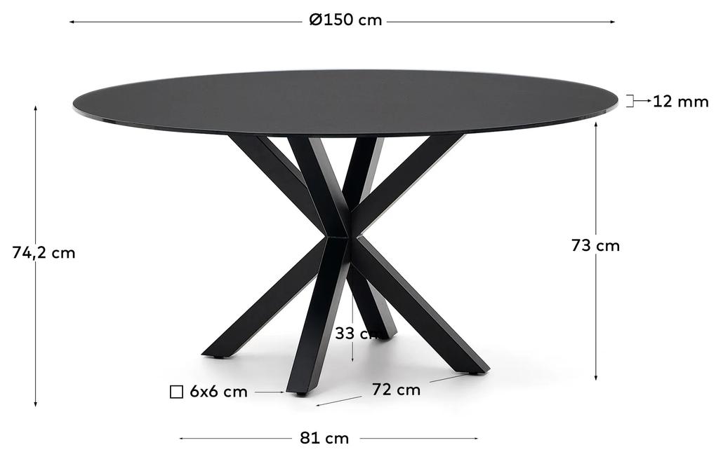 Kave Home - Tavolo rotondo Argo in vetro nero con gambe in acciaio finitura nera Ã˜ 150 cm