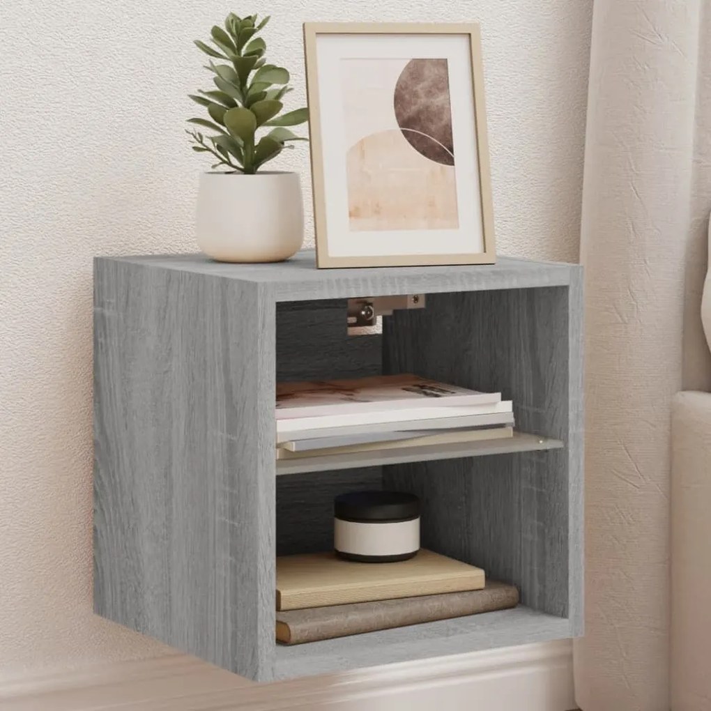 Mobile Tv A Parete Con Luci Led Grigio Sonoma 30x28,5x30 Cm /