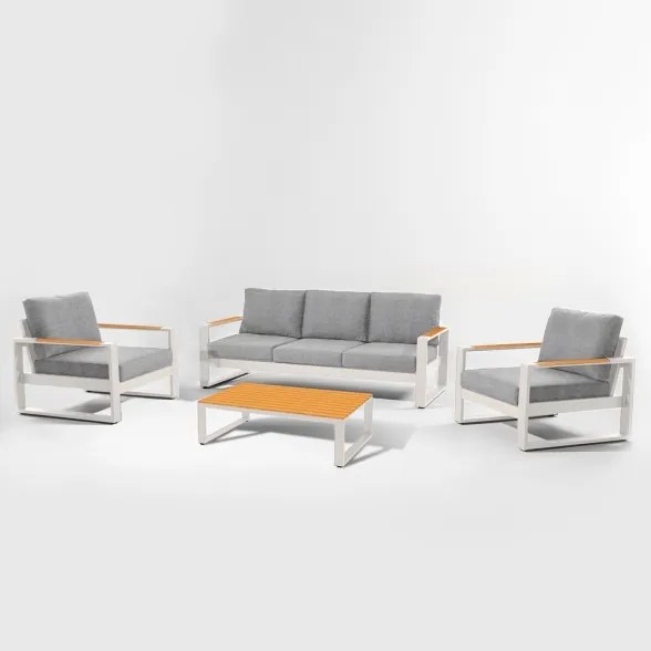Salotto Da Esterno 5 Posti In Alluminio Con Tavolino E Cuscini Boston Avorio