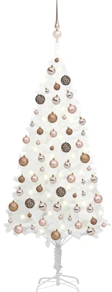 Albero di Natale Artificiale Preilluminato con Palline, Albero di Natale Preilluminato con Palline Bianco 120 cm