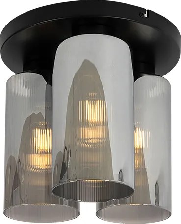 Plafoniera Art Déco nera con vetro fumé 3 luci - Laura