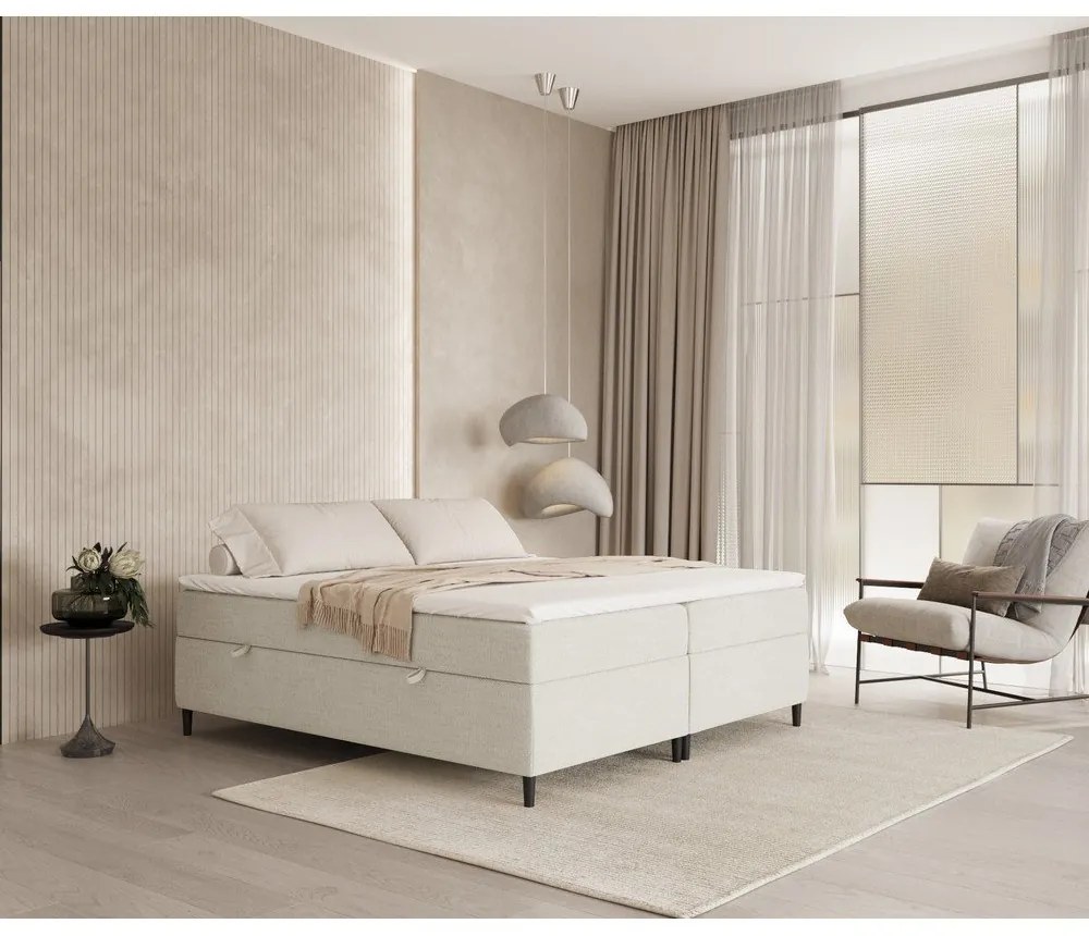 Letto boxspring crema con contenitore 180x200 cm Araya - Maison de Rêve