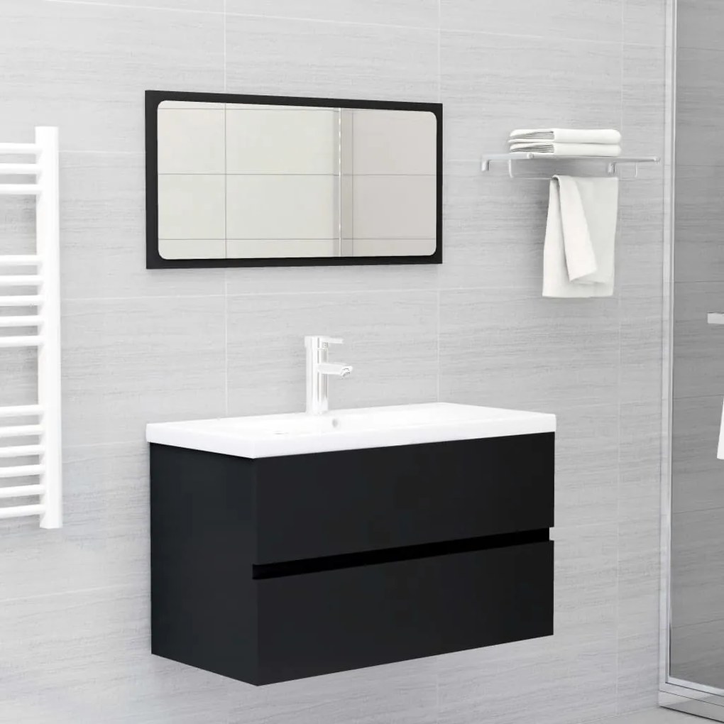 Set Mobili Da Bagno Nero İn Legno Multistrato /