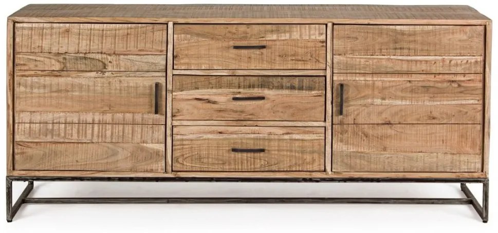 Credenza ELMER in legno di acacia e base acciaio antracite, 175x45x77 cm