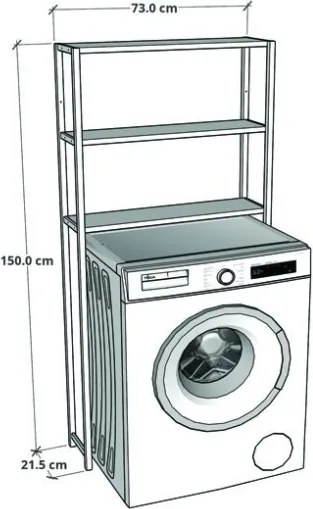 Mobile Coprilavatrice Stile Industrial 70x21x150 Con 3 Ripiani Ida Antracite