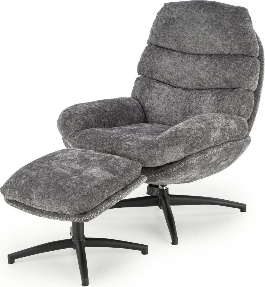 Poltrona Dario + sgabello in tessuto grigio - H100 cm