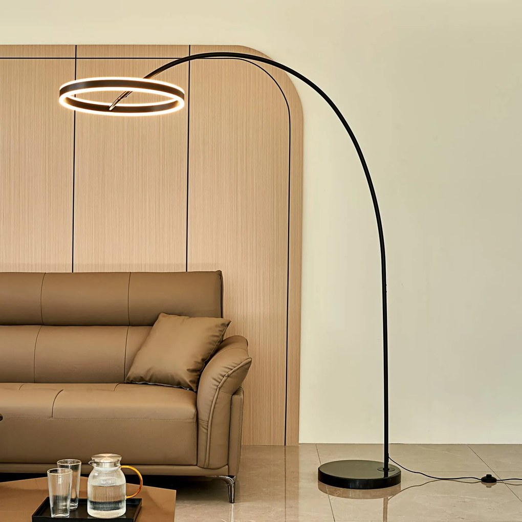 Lampada ad arco Yekta Lucande, dimmerabile, Nero, Soggiorno / Sala da pranzo, Metallo, Design, Lampada da terra