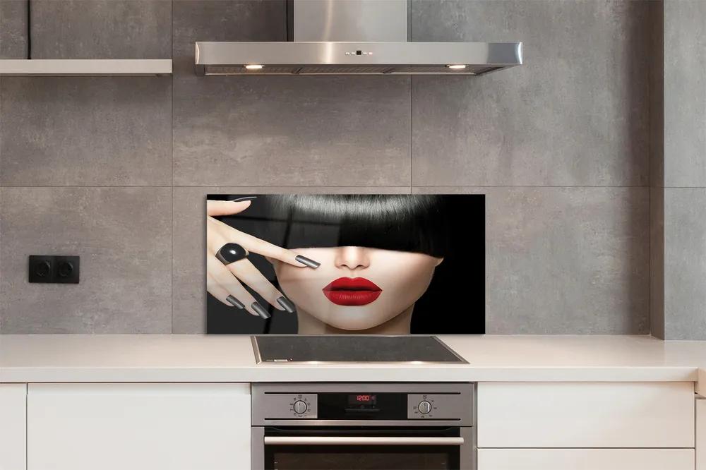 Pannello paraschizzi cucina La donna sbatte le labbra rosse 100x50 cm