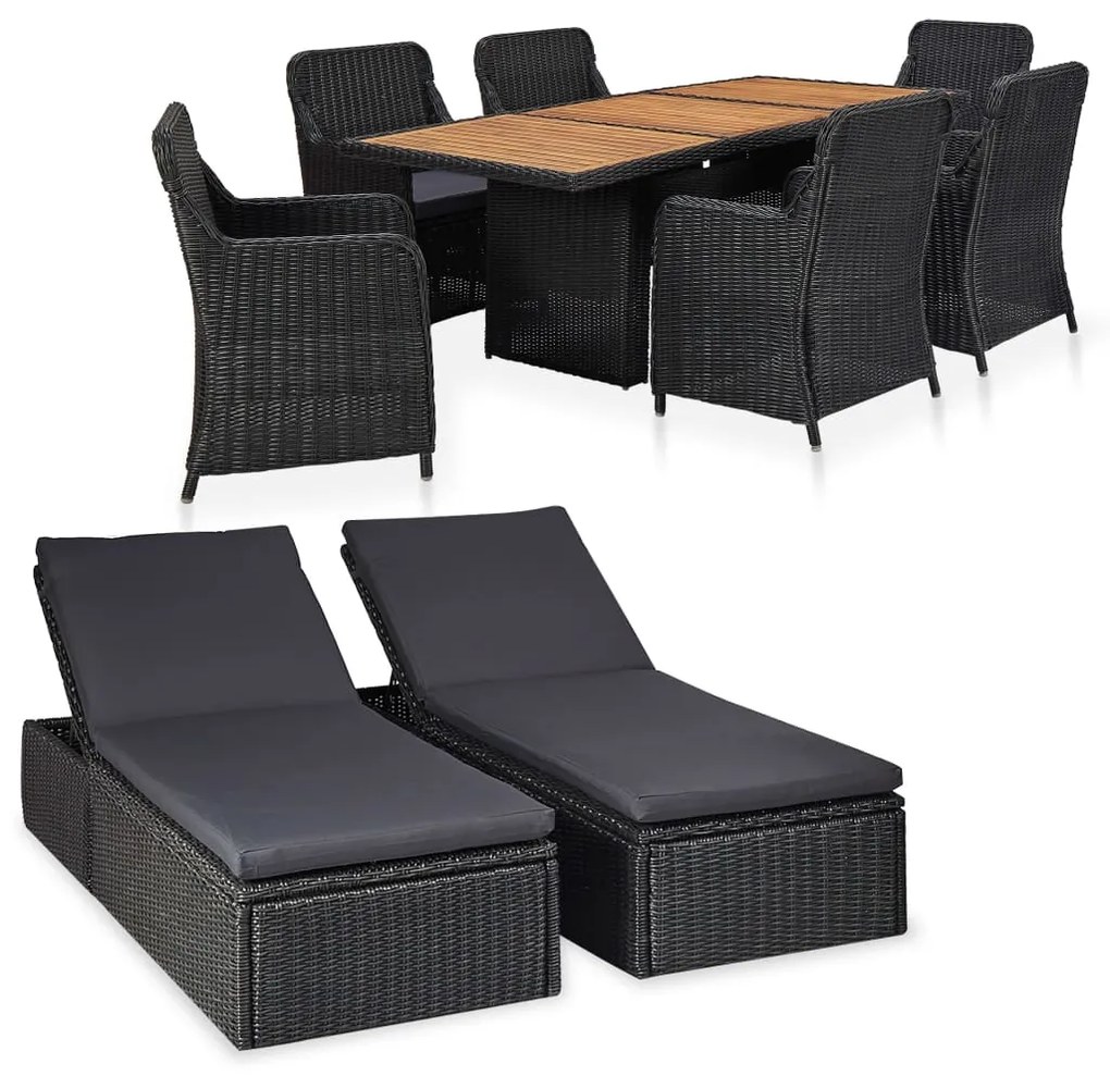 Set da pranzo da giardino 9 pz in polyrattan nero