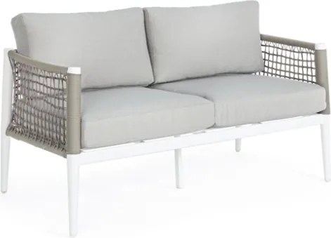 Salotto in corda da esterno tortora e bianco con tavolino e cuscini Calypso Bizzotto