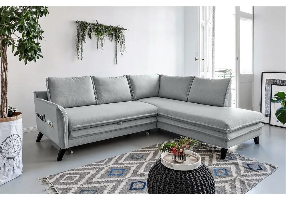 Divano letto angolare grigio chiaro L, angolo destro Charming Charlie - Miuform