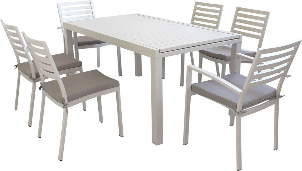 DEXTER - set tavolo in alluminio cm 160/240 x 90 x 75 h con 4 sedie e 2 poltrone Dexter
