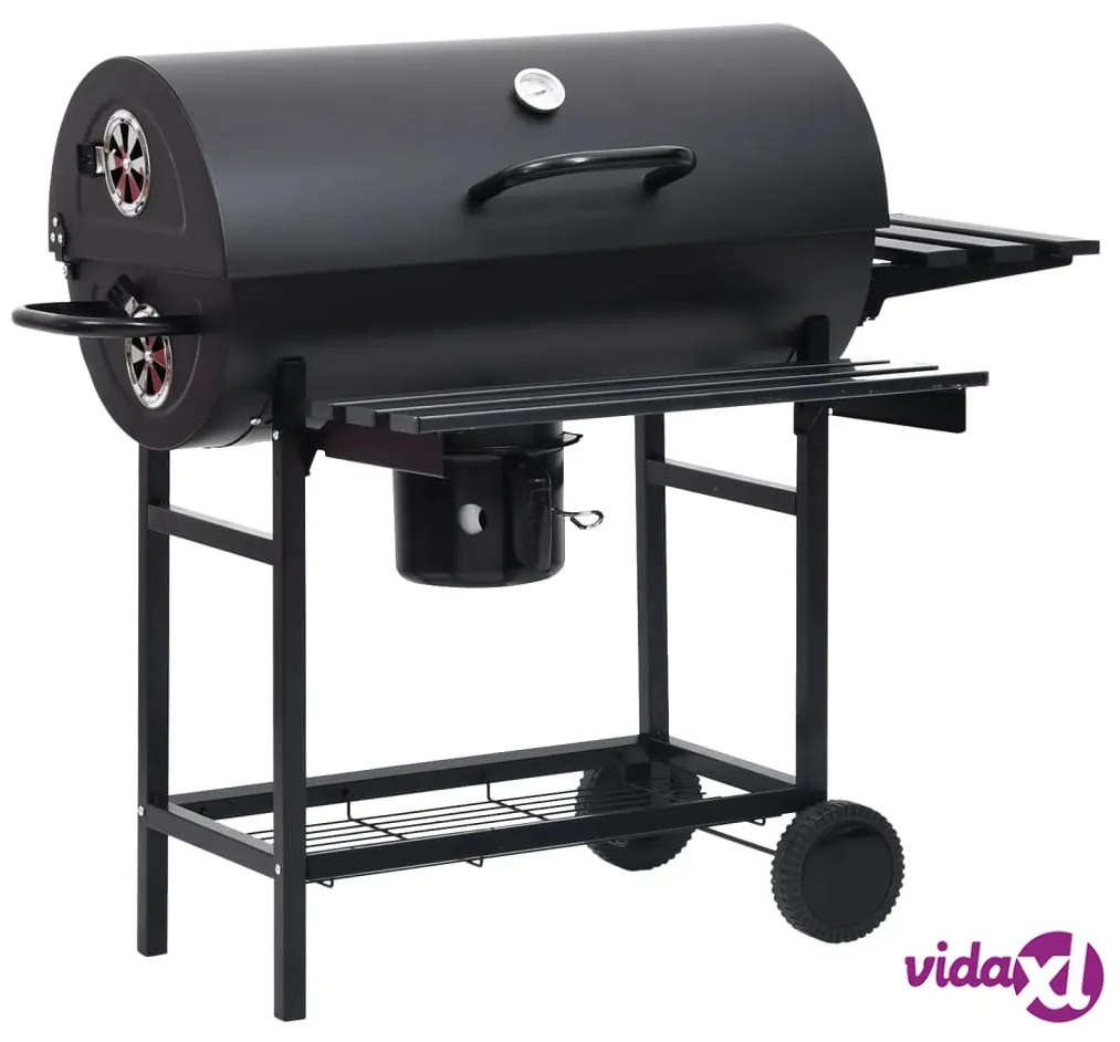 vidaXL Barbecue a Barile con Ruote e Ripiani Acciaio Nero 115x85x95 cm