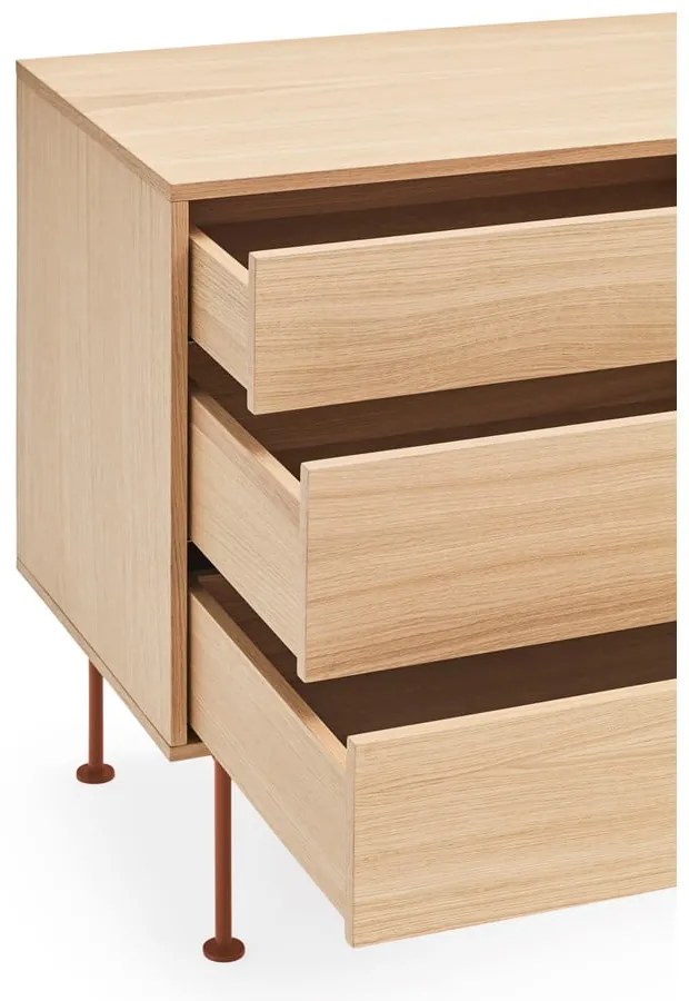 Cassettiera rosso mattone impiallacciata in rovere, larghezza 180 cm Yoko - Teulat