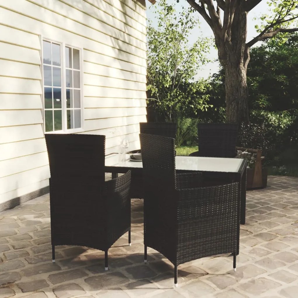 Set da Pranzo da Giardino 5 pz con Cuscini in Polyrattan Nero