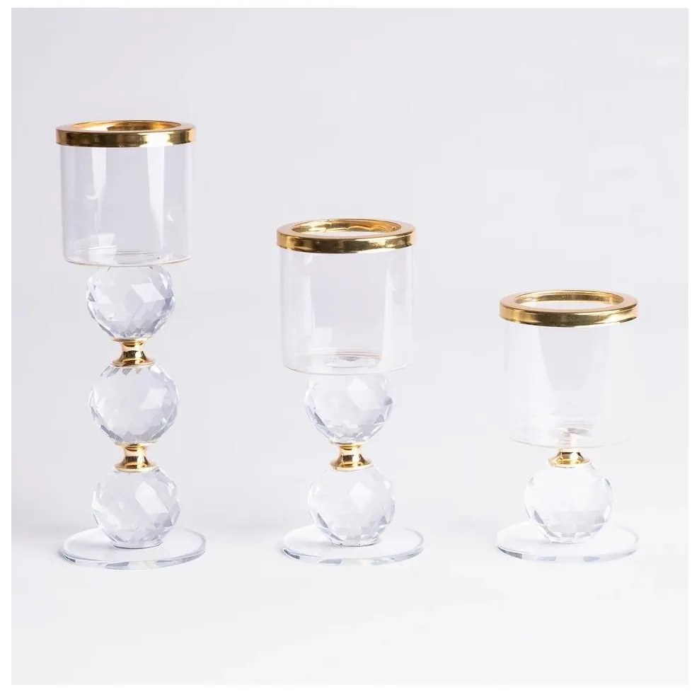 Set di 3 portacandele oro/trasparente
