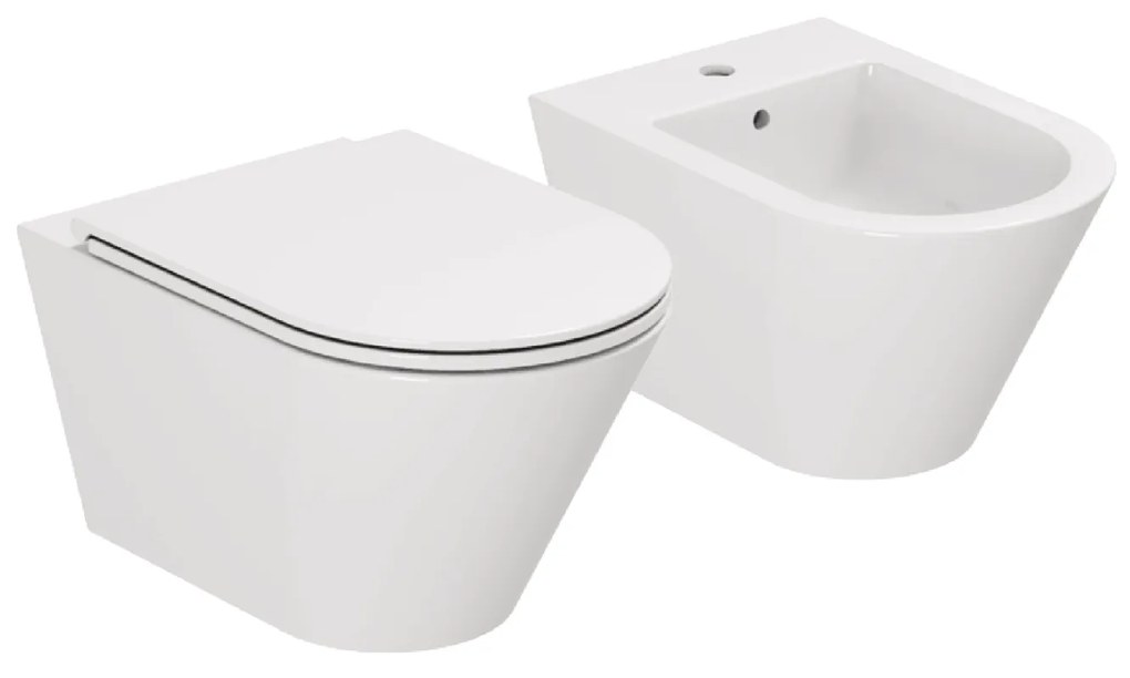 Coppia Di Sanitari Sospesi Senza Brida Azzurra Ceramica "Forma" Bianco Lucido