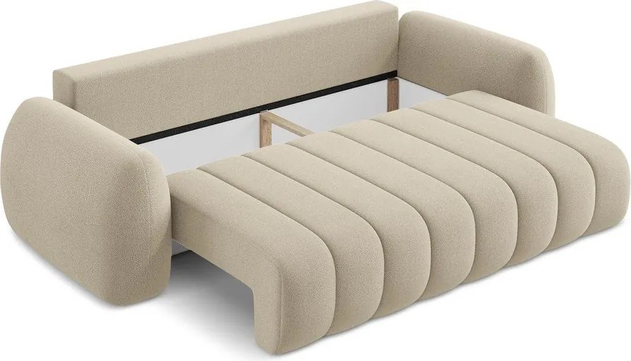 Divano marrone chiaro allungabile/con contenitore con rivestimento in bouclé 266 cm Pele – Makamii