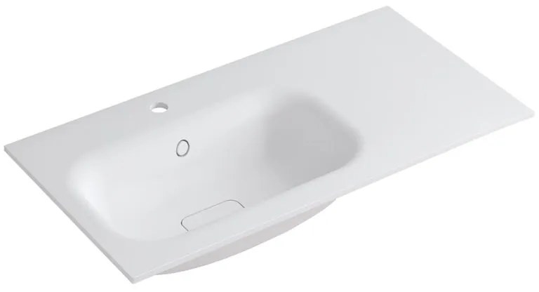 Lavabo integrale rettangolare vasca a sinistra L 90.5 x H 15 x P 46 cm in resina bianco opaco