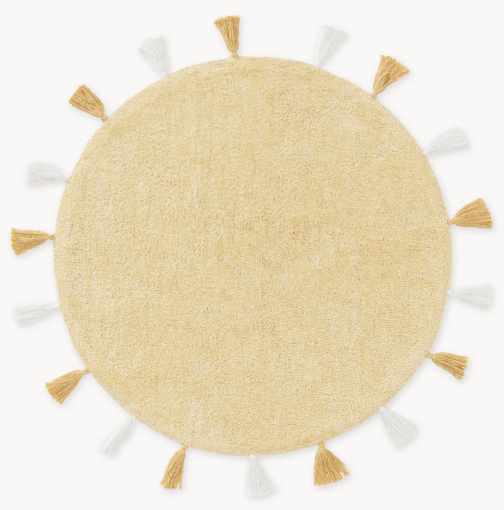 Tappeto rotondo in cotone con nappe taftato a mano Malu