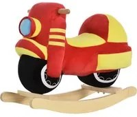 Dondolo per Bambini in Legno Moto in Peluche 60x25,5x48 cm con Suoni Rosso e Giallo