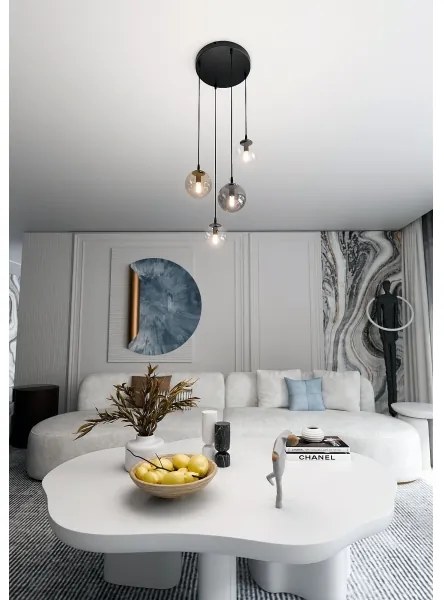 Lampadario a sospensione con filo COSMO 4xE14/10W/230V diametro 40 cm nero/grigio/beige/limpido