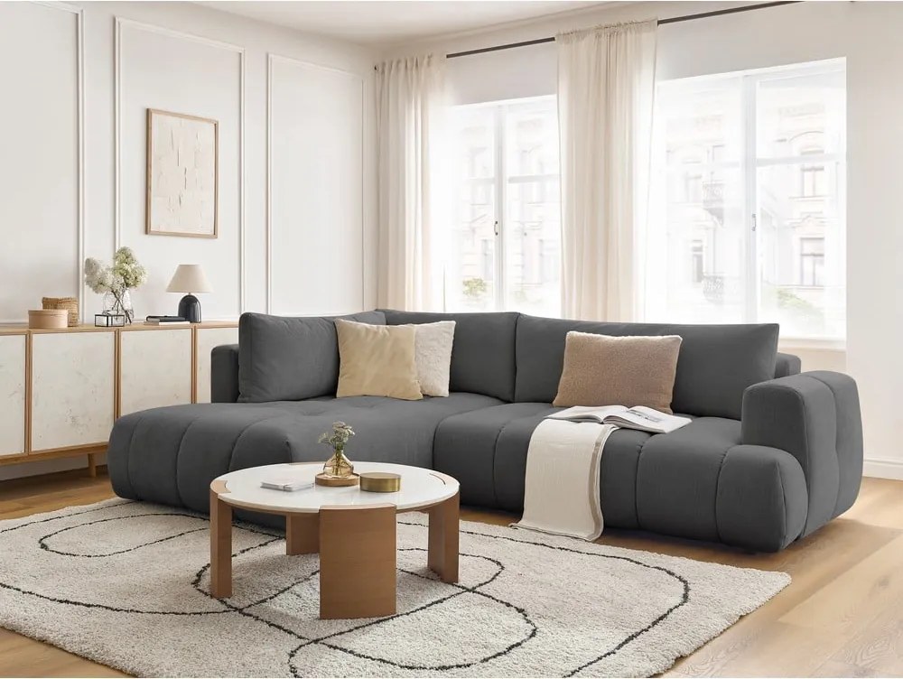 Divano angolare grigio scuro allungabile e con contenitore (penisola a sinistra/a L) Fuji – Bobochic Paris