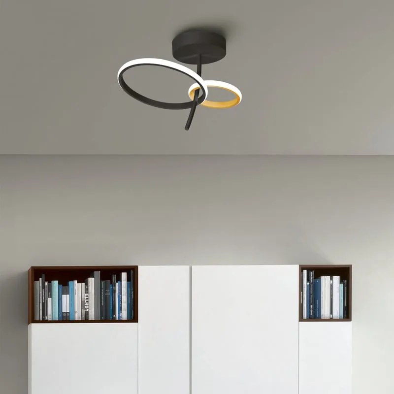 Plafoniera LED glamour Kara, nero 38x25 cm, luce naturale NOVECENTO