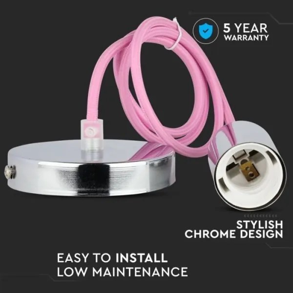 Cavo di alimentazione 1xE27/60W/230V rosa chiaro/cromo lucido