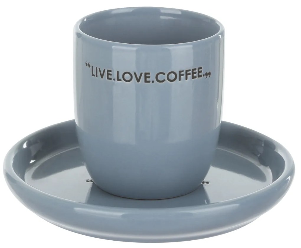 Tazzina caffè 135 ml con piattino blu scritta Quotes