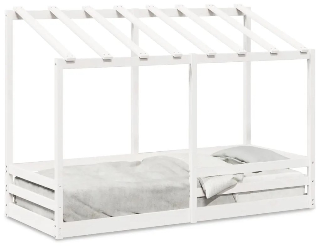 Letto Per Bambini Con Tetto Bianco 75x190cm Legno Massello Pino /