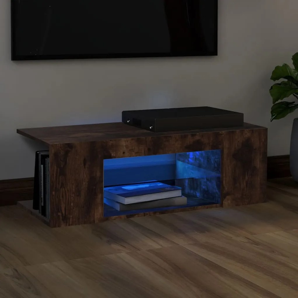 Mobile Porta Tv Con Luci Led Rovere Fumo 90x39x30 Cm /
