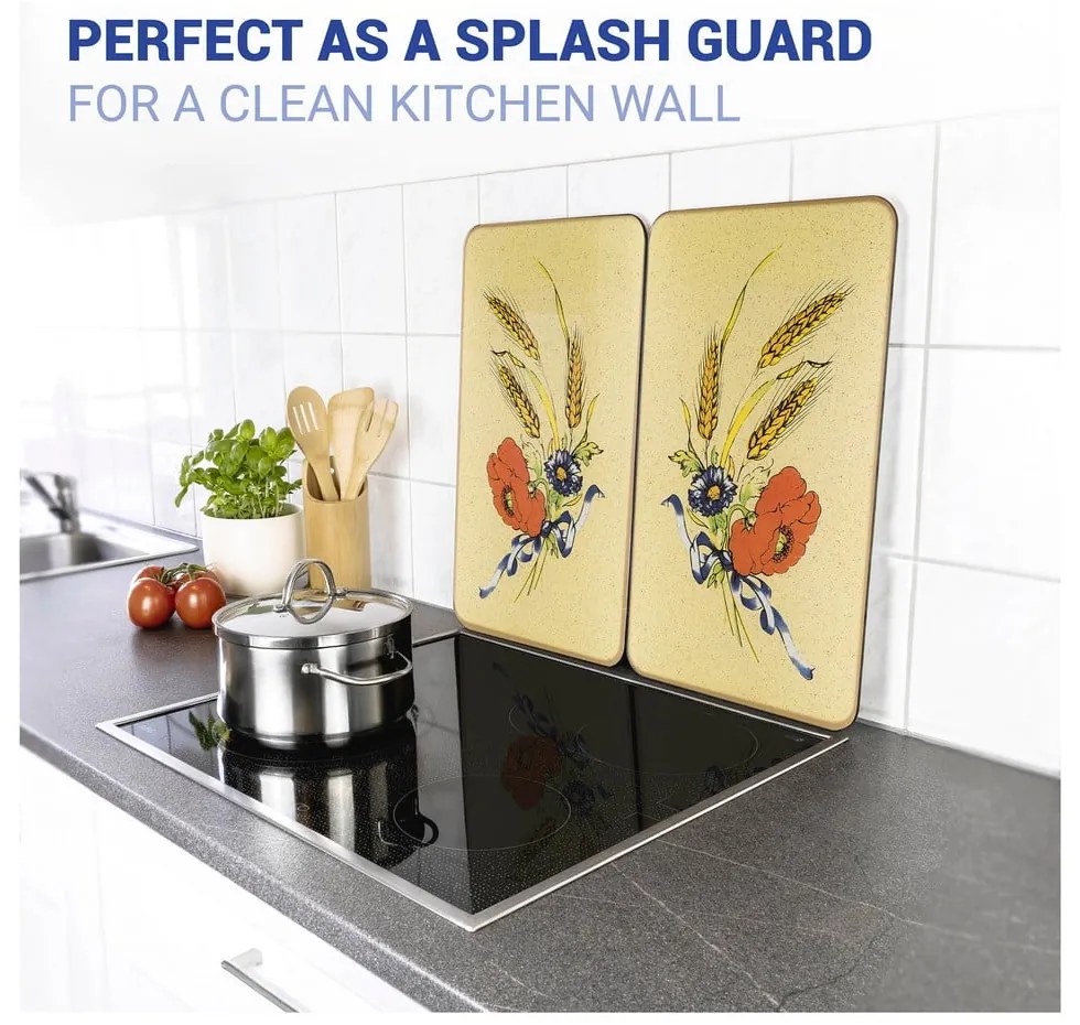 Set di 2 coperchi per stufe in vetro temperato 52x30 cm Corn-Flowers - Maximex