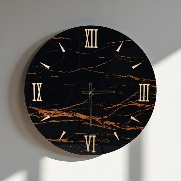 Orologio rotondo D65 cm in vetro temperato effetto marmo Nero - TOHE