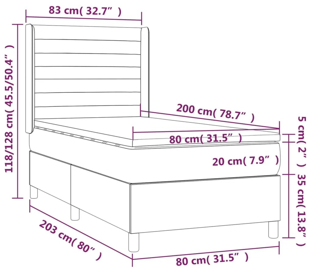 Giroletto a Molle con Materasso Grigio Scuro 80x200 cm Tessuto