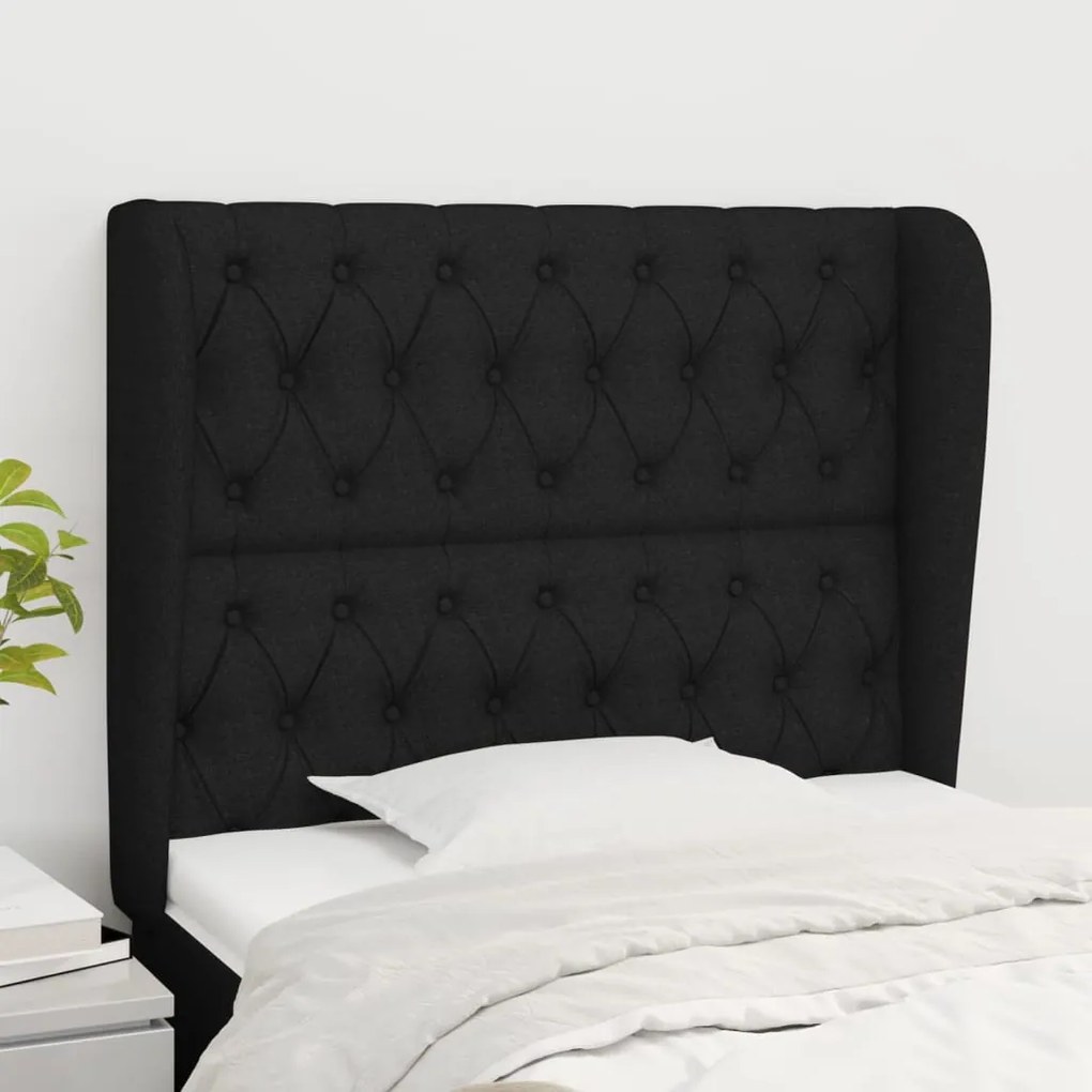 Testiera ad orecchio nera 93x23x118/128 cm in tessuto