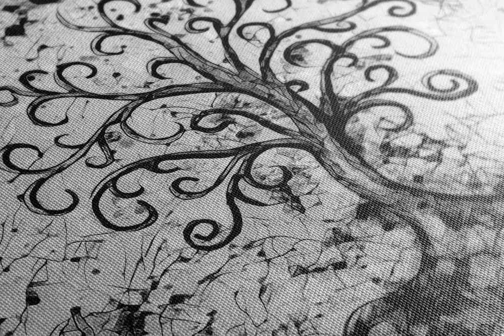 Stampa su tela – Simbolo dell'albero della vita in bianco e nero