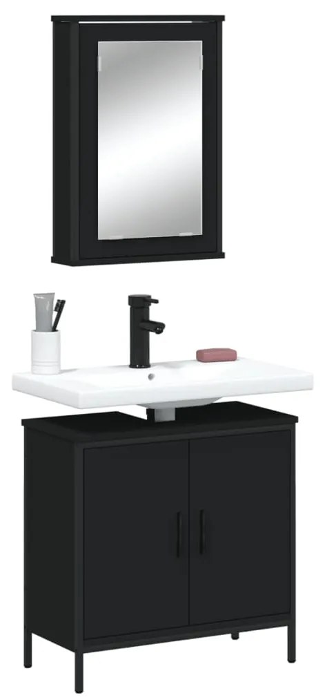 Set Mobili Da Bagno 2 Pz Nero İn Legno Multistrato /