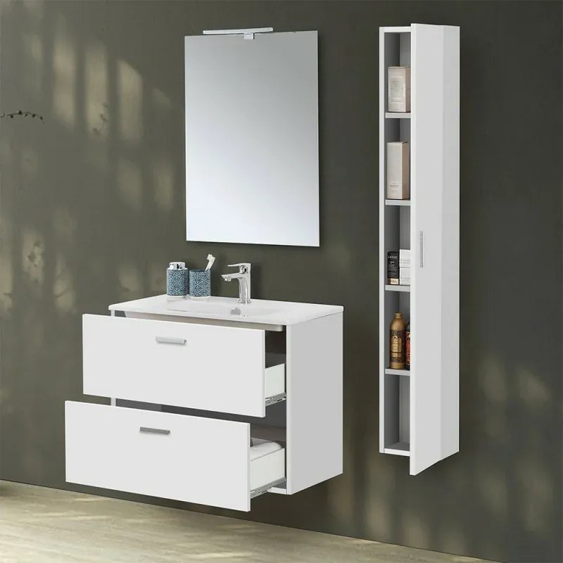 Mobile bagno sospeso 80 bianco con colonna pensile 150 Martha