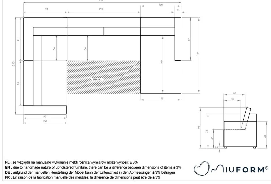 Divano angolare componibile beige allungabile/con contenitore (con penisola a sinistra) Lulu – Miuform