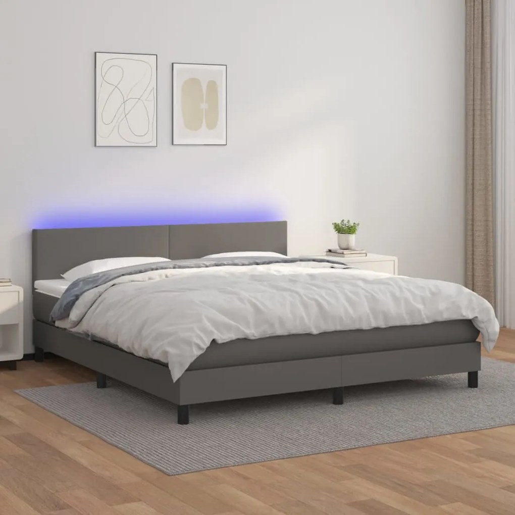 Giroletto molle con materasso e led grigio 180x200cm similpelle