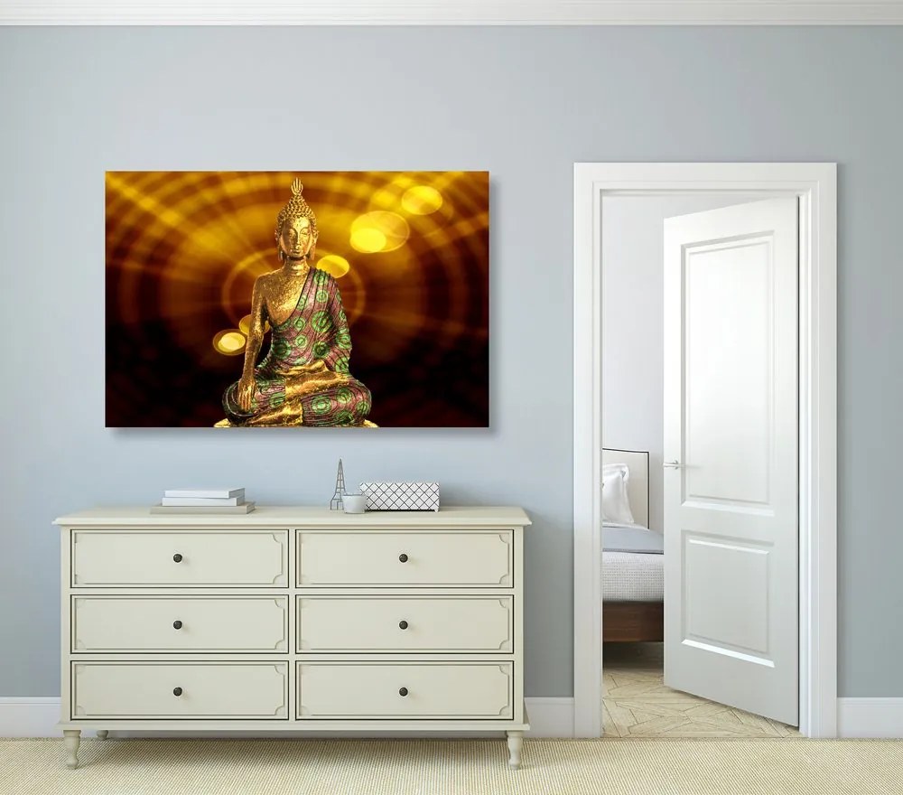 Stampa su tela – Statua di Buddha con sfondo astratto